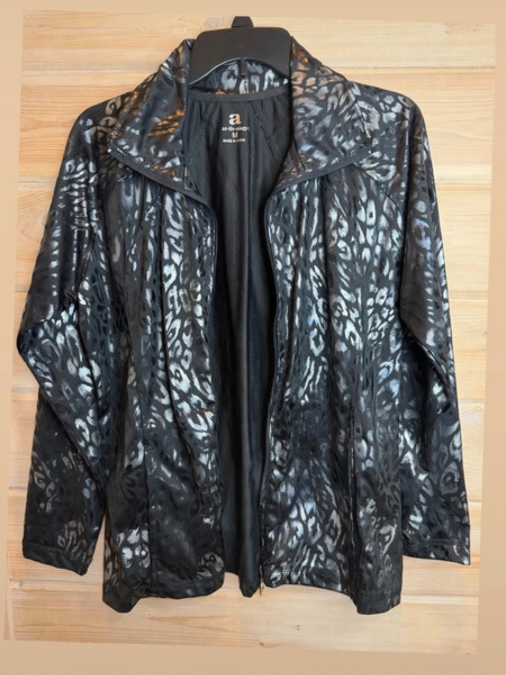 Ac-tic-ology Black Metallic Animal Print Zip-Front Jacket